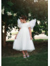 Puff Sleeves White Sequin Tulle Scallops Flower Girl Dress